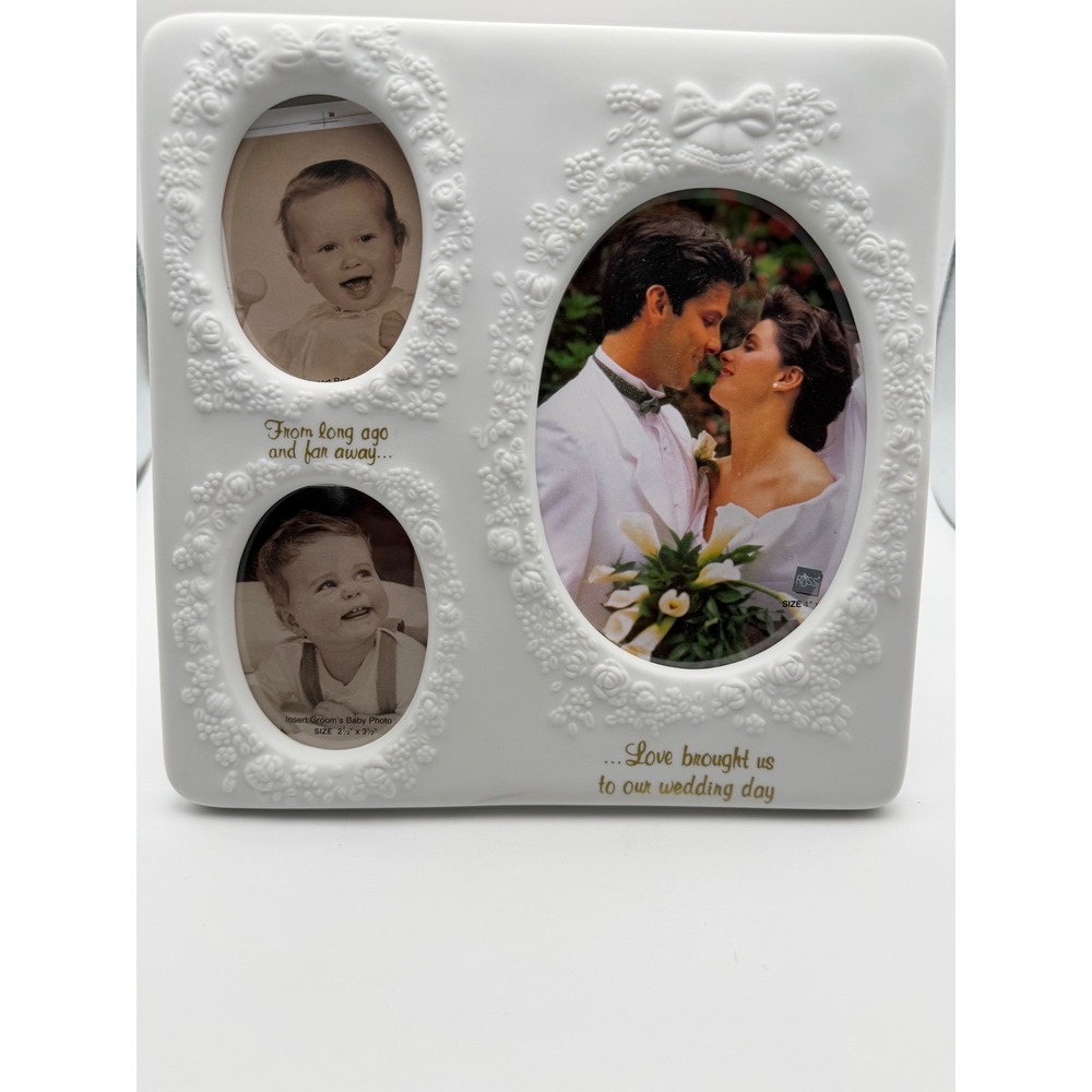 Russ Berrie Ceramic Wedding Picture Frame Baby to Wedding Day White Floral Heavy
